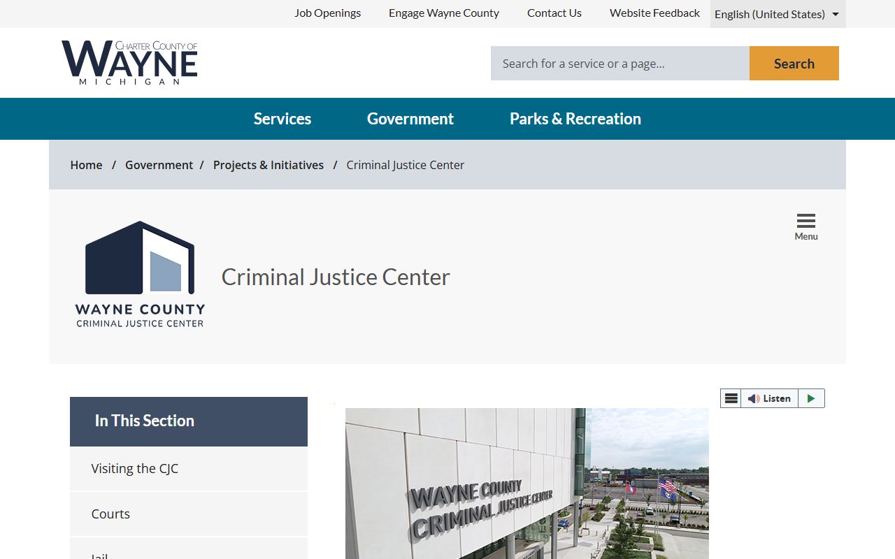 Wayne County Criminal Justice Center Adult Detention Facility overview and inmate records campus