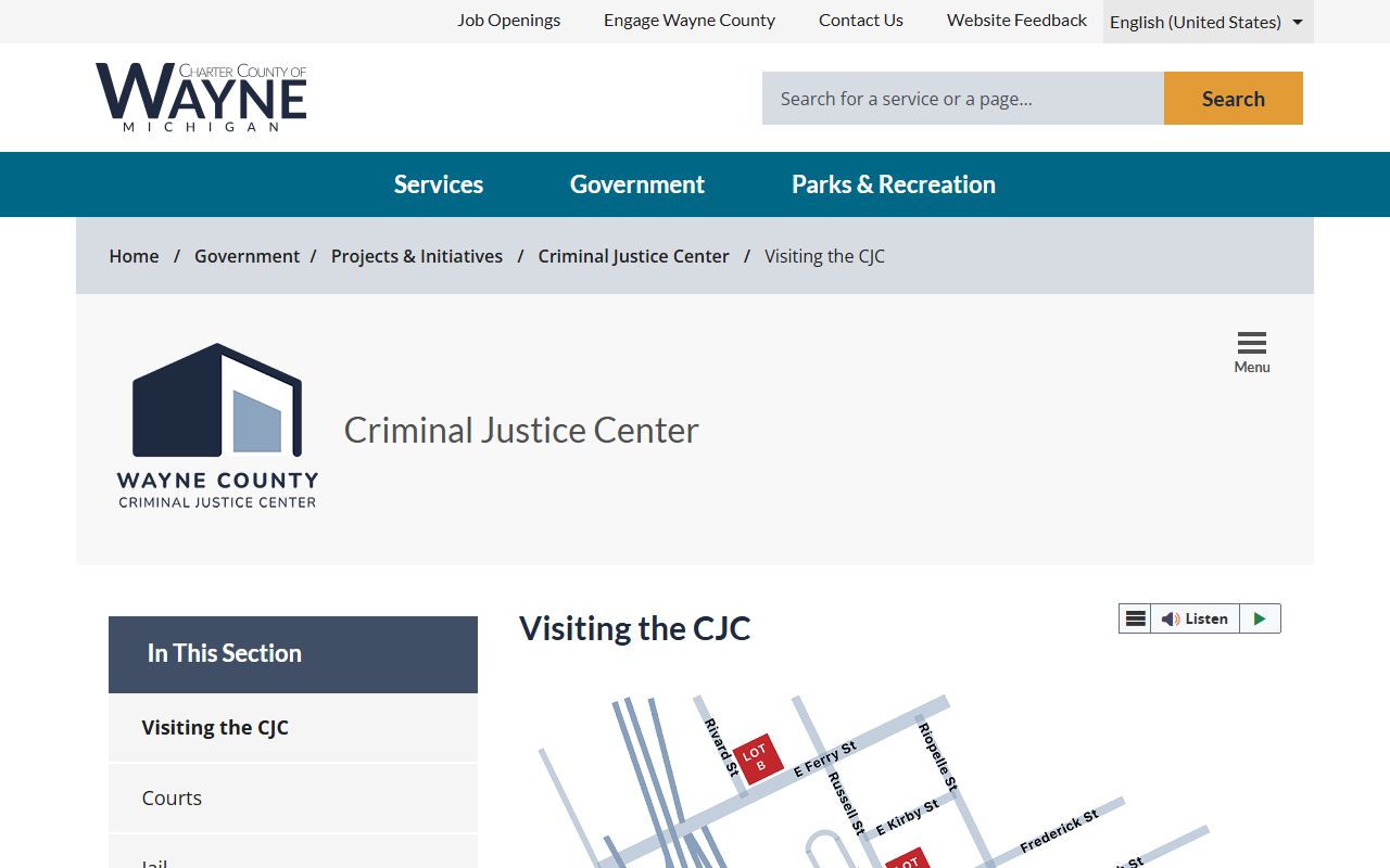 Wayne County CJC Adult Detention Facility visiting map and inmate visitation information
