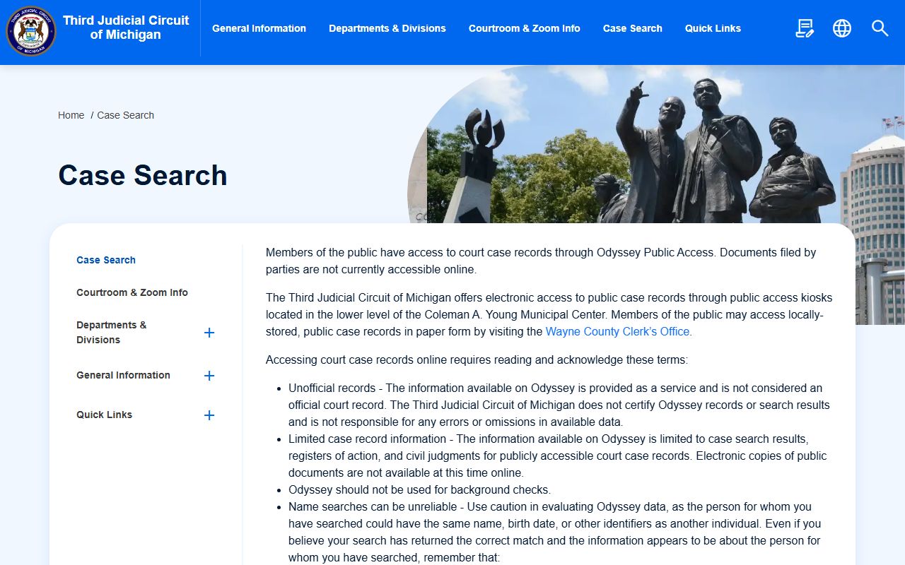 Third Judicial Circuit Odyssey Public Access case search terms and limitations